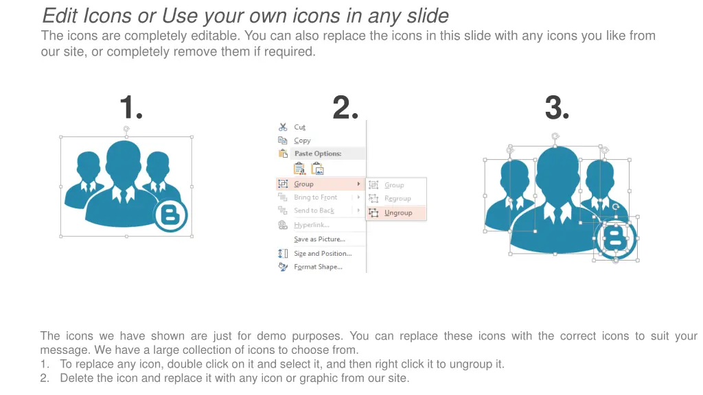 edit icons or use your own icons in any slide