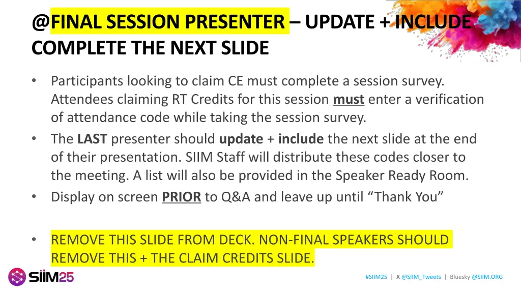 @final session presenter update include complete