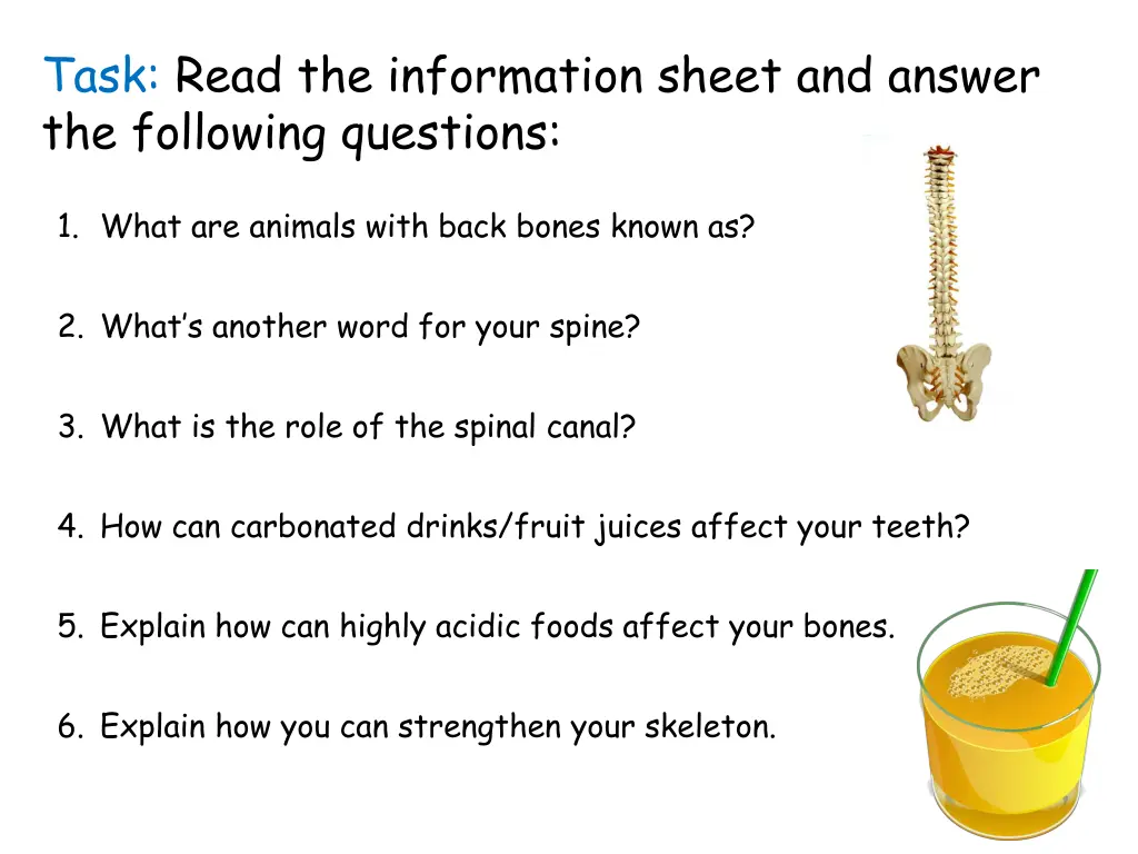 task read the information sheet and answer