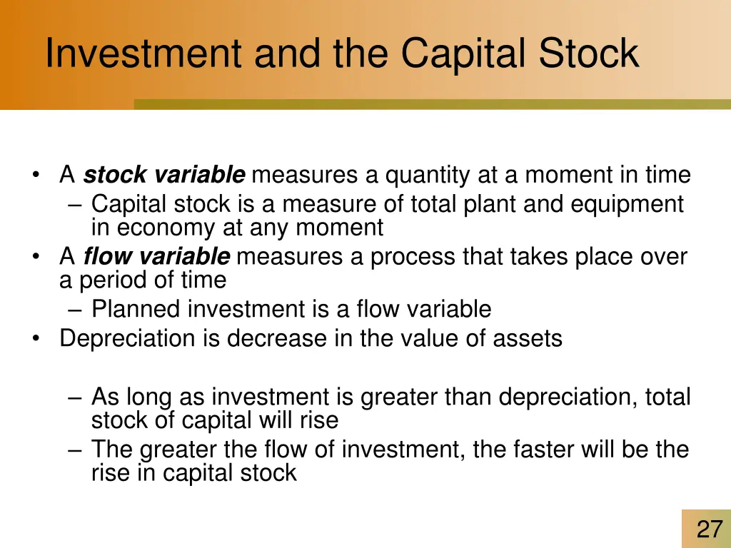 investment and the capital stock