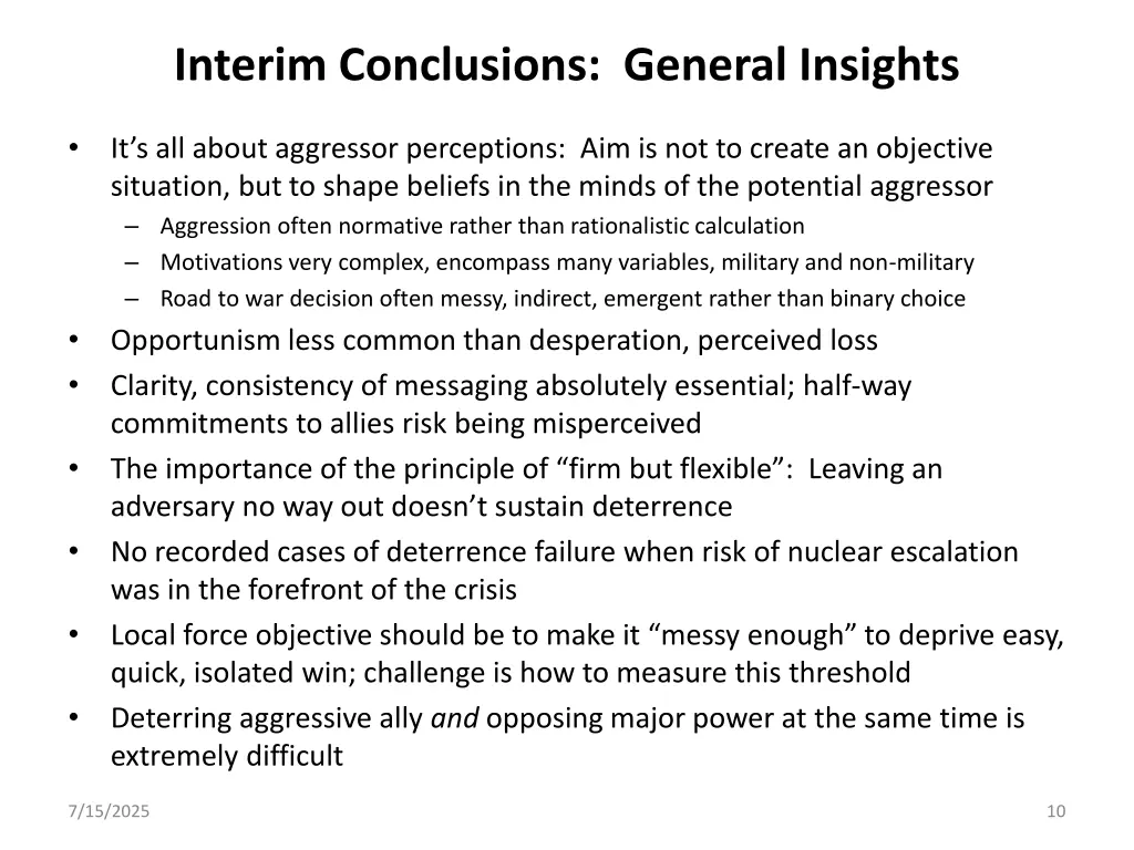 interim conclusions general insights