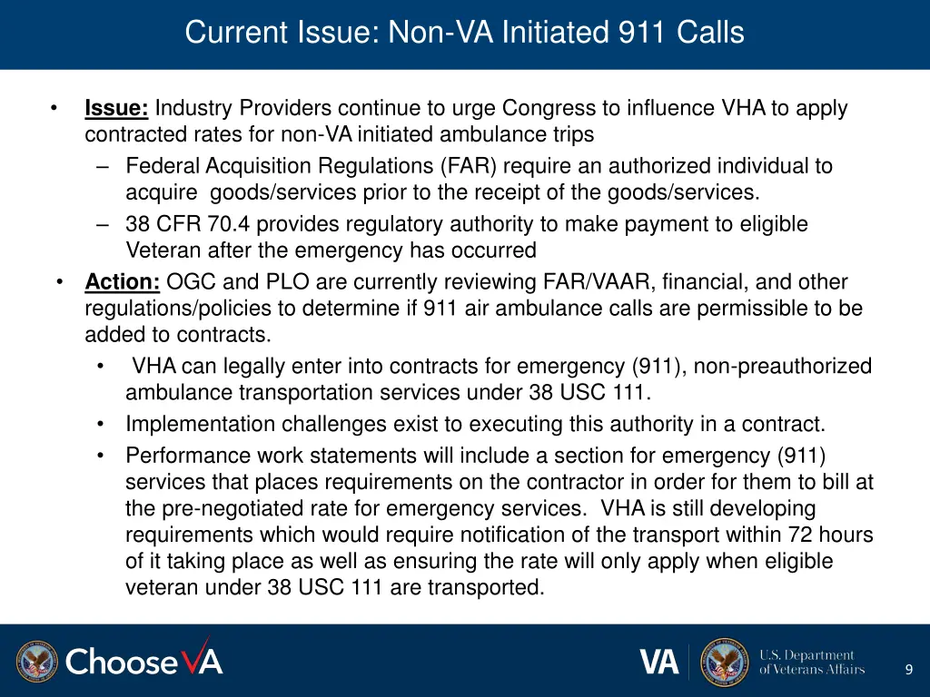 current issue non va initiated 911 calls
