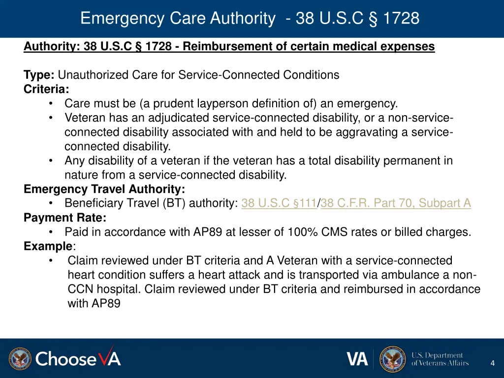 emergency care authority 38 u s c 1728