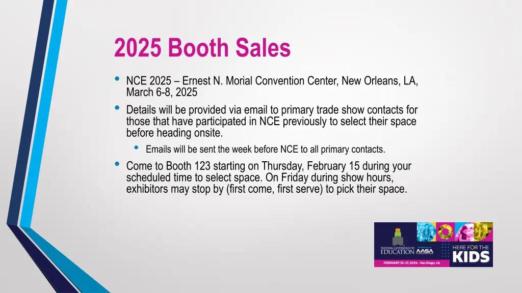 2025 booth sales nce 2025 ernest n morial
