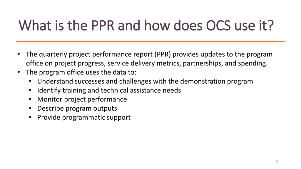 what is the ppr and how does ocs use it what