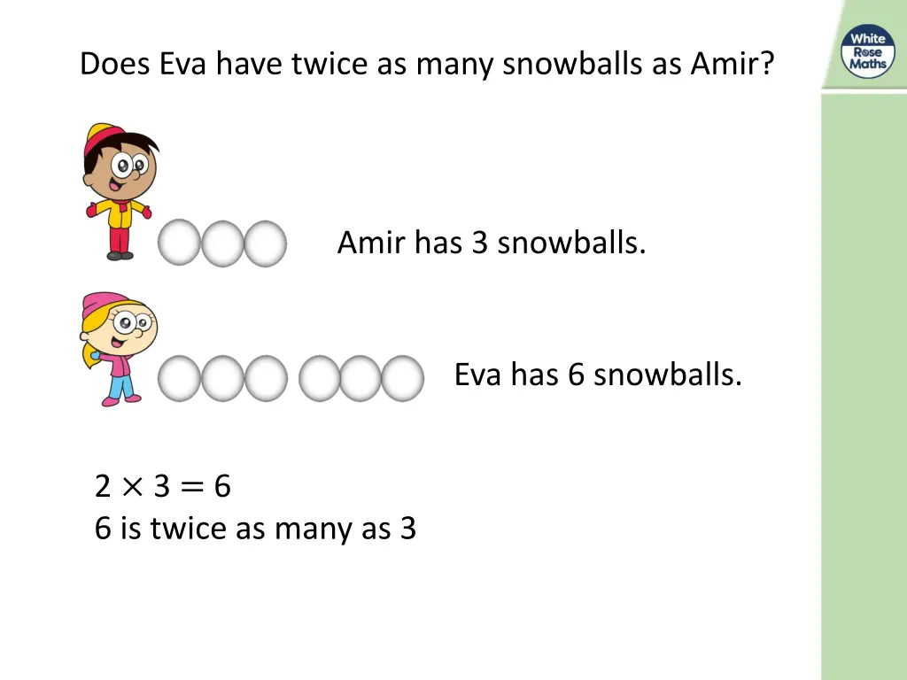 does eva have twice as many snowballs as amir