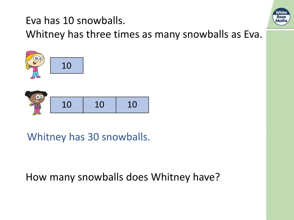 eva has 10 snowballs whitney has three times