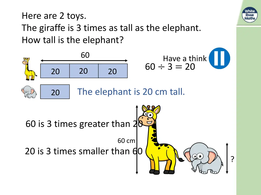 here are 2 toys the giraffe is 3 times as tall