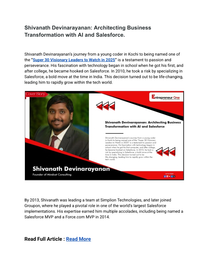 shivanath devinarayanan architecting business
