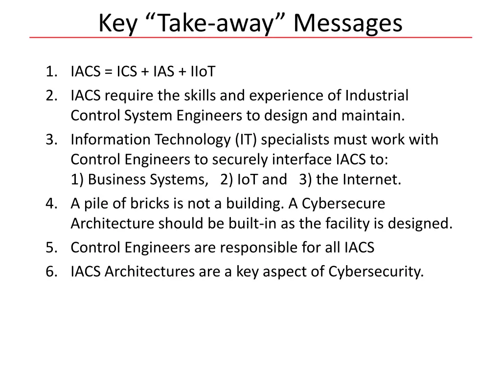key take away messages