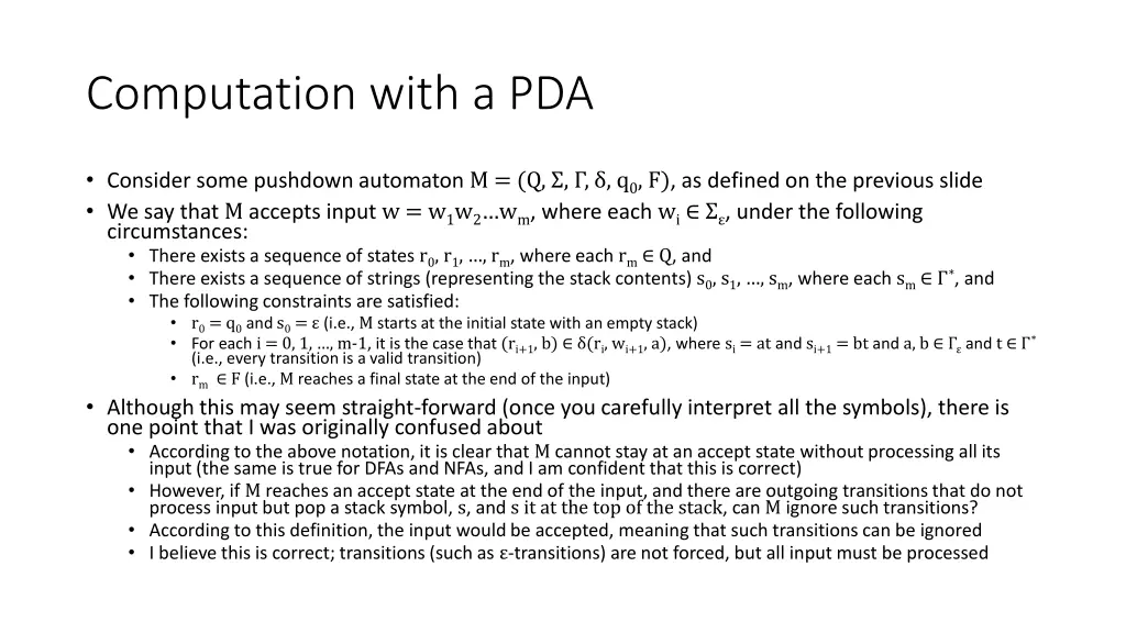 computation with a pda