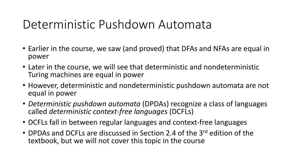 deterministic pushdown automata