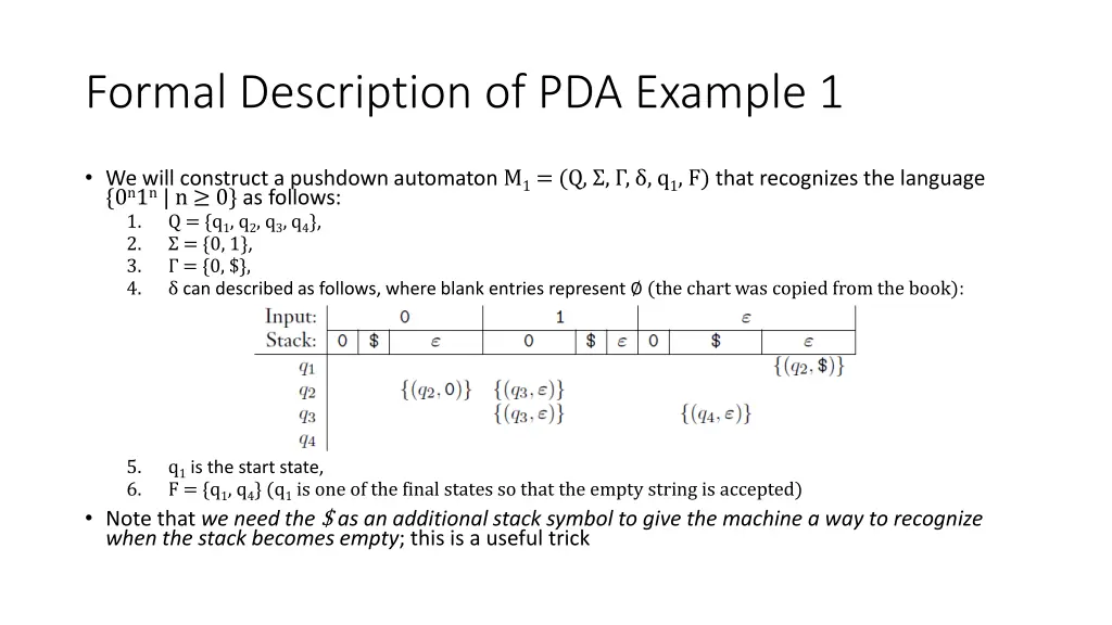 formal description of pda example 1