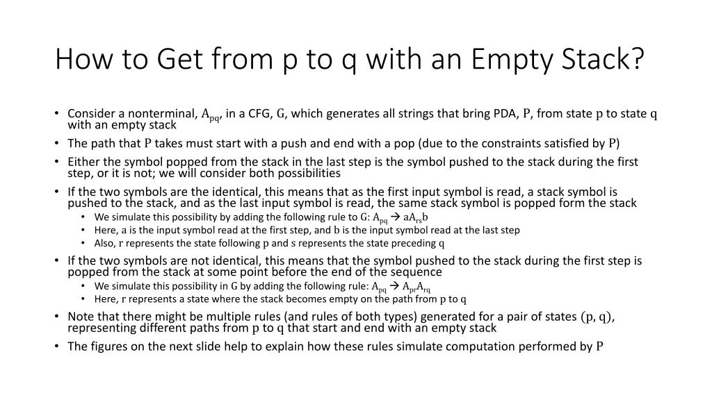 how to get from p to q with an empty stack