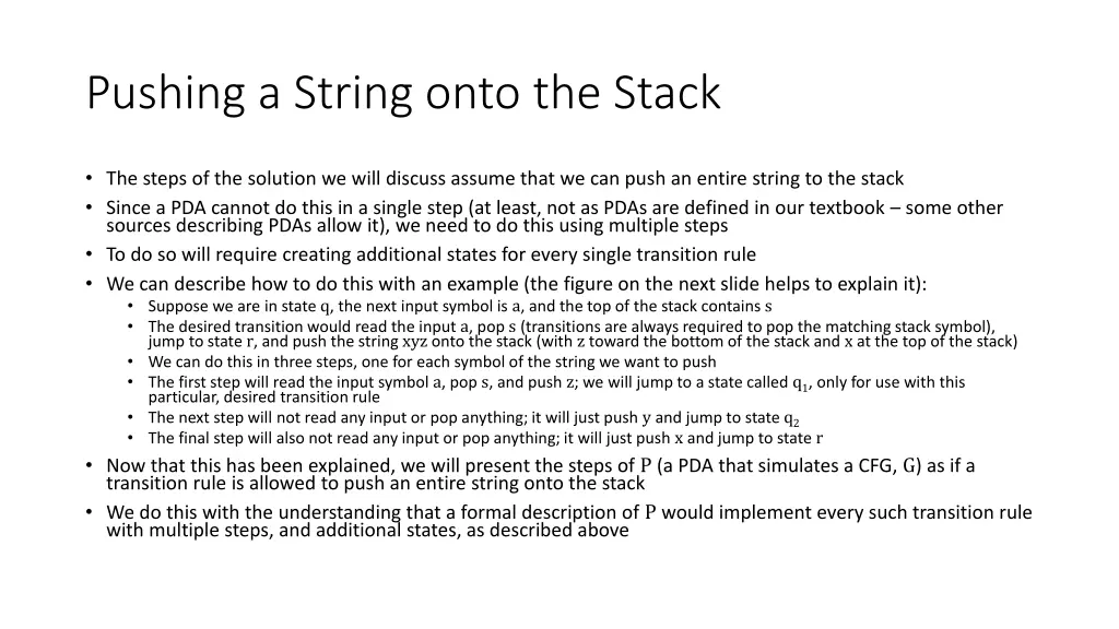 pushing a string onto the stack