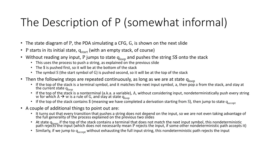 the description of p somewhat informal