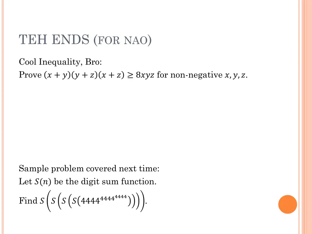 teh ends for nao
