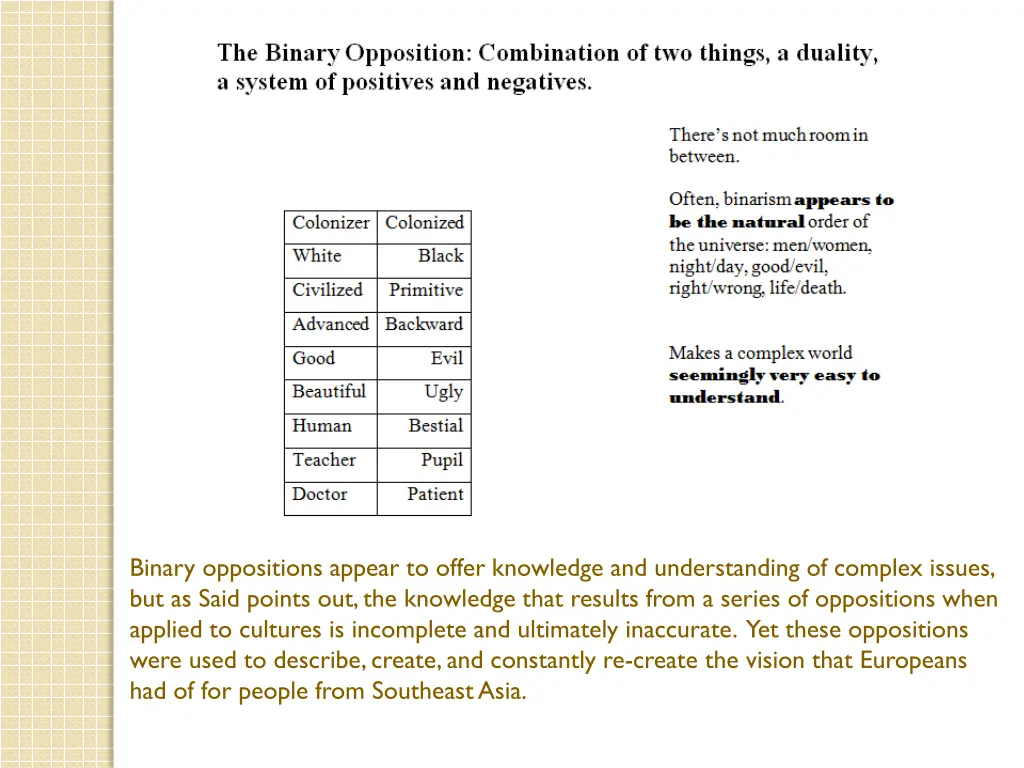 binary oppositions appear to offer knowledge