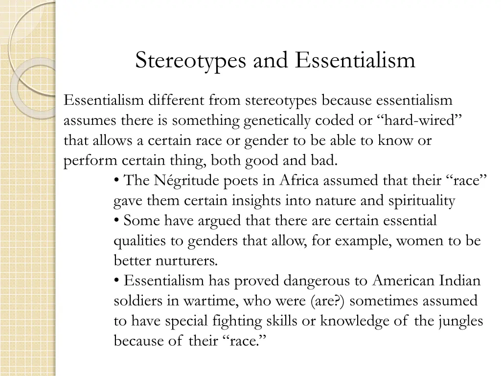 stereotypes and essentialism