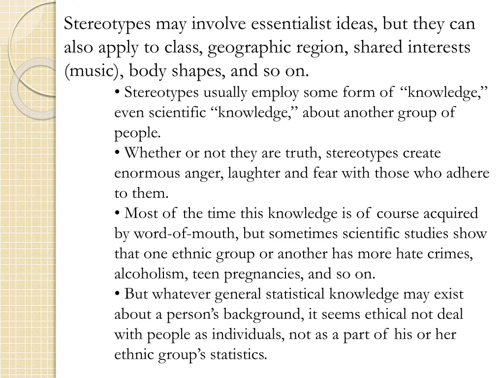 stereotypes may involve essentialist ideas