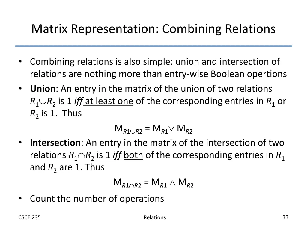 matrix representation combining relations