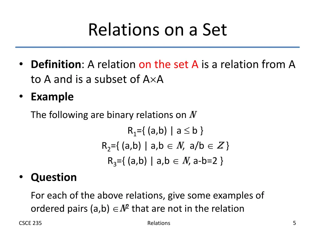 relations on a set