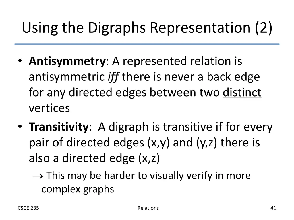 using the digraphs representation 2