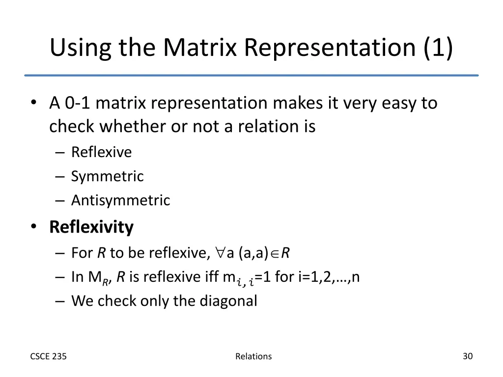 using the matrix representation 1
