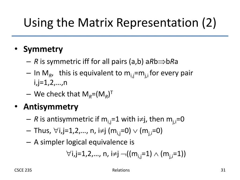 using the matrix representation 2