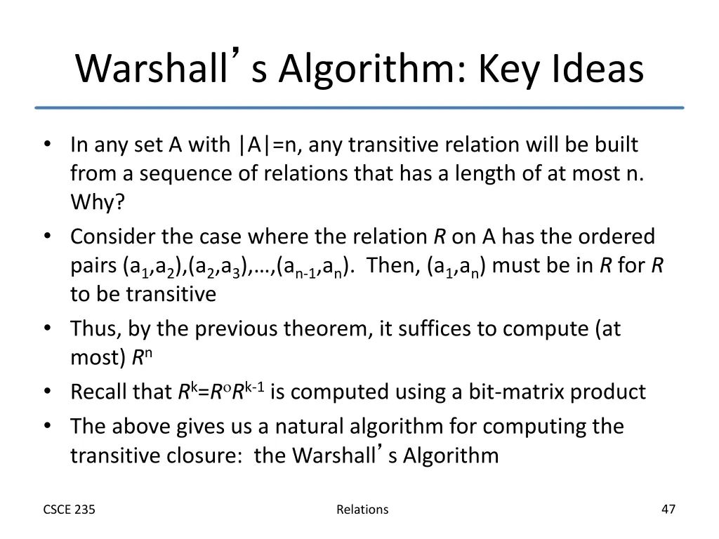 warshall s algorithm key ideas