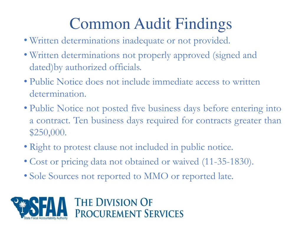 common audit findings written determinations