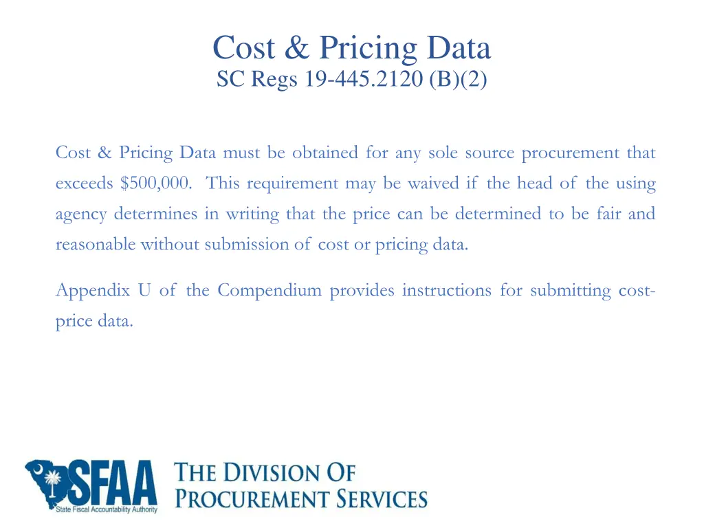 cost pricing data sc regs 19 445 2120 b 2