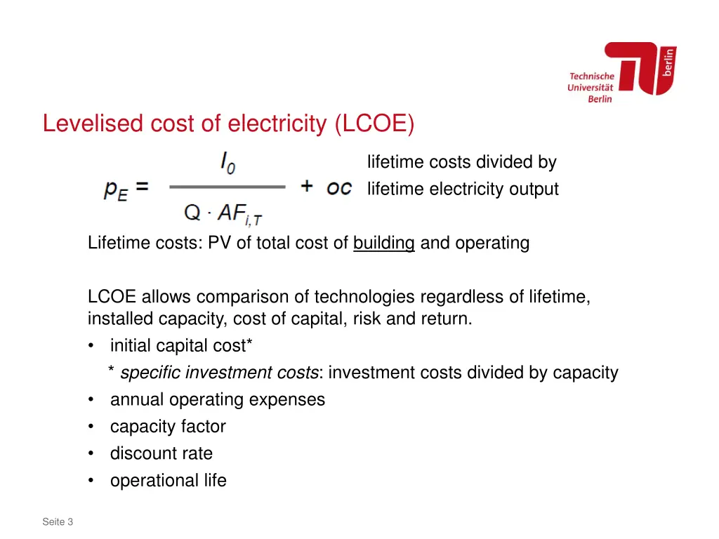 levelised cost of electricity lcoe