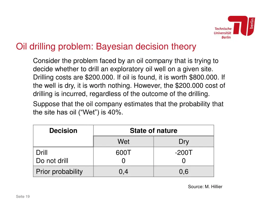 oil drilling problem bayesian decision theory