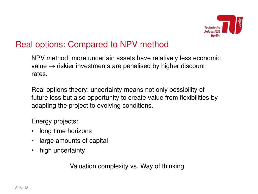 real options compared to npv method