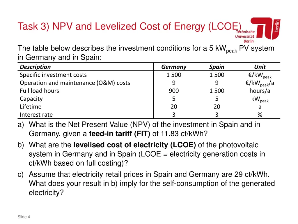 task 3 npv and levelized cost of energy lcoe