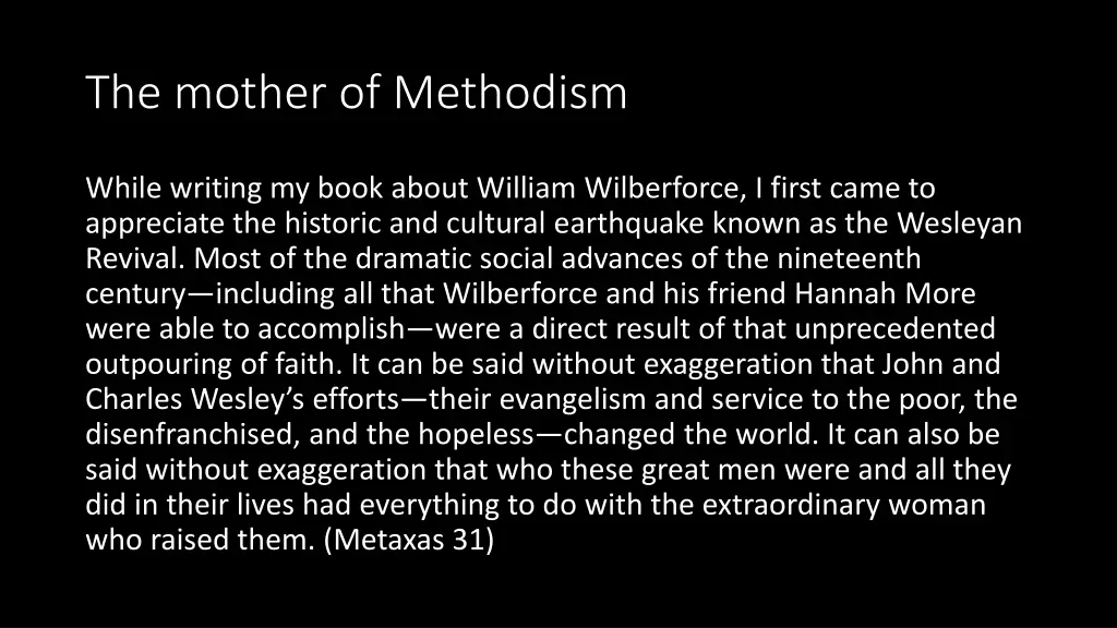 the mother of methodism