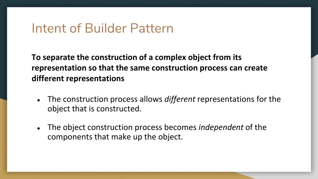 intent of builder pattern