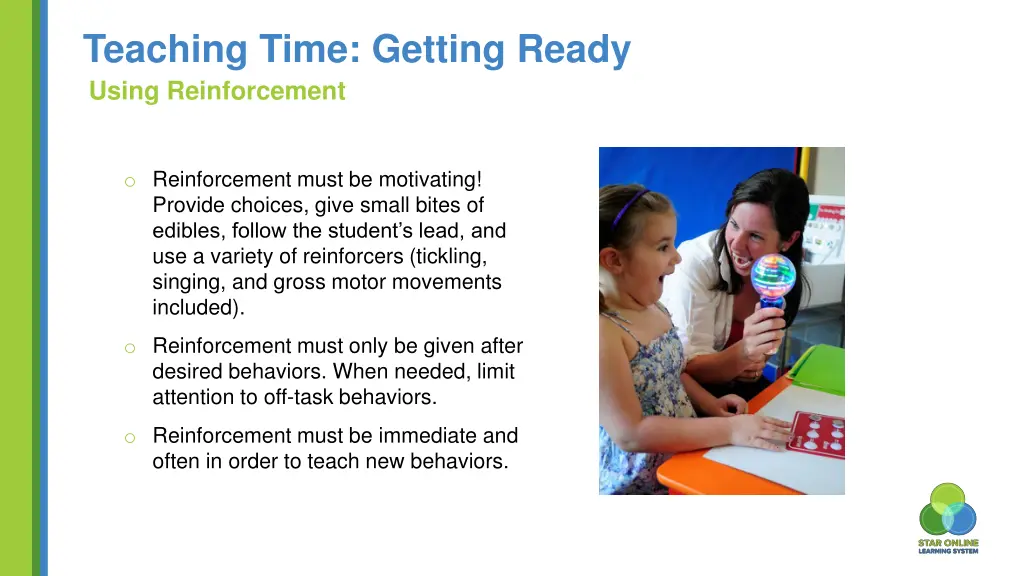 teaching time getting ready using reinforcement
