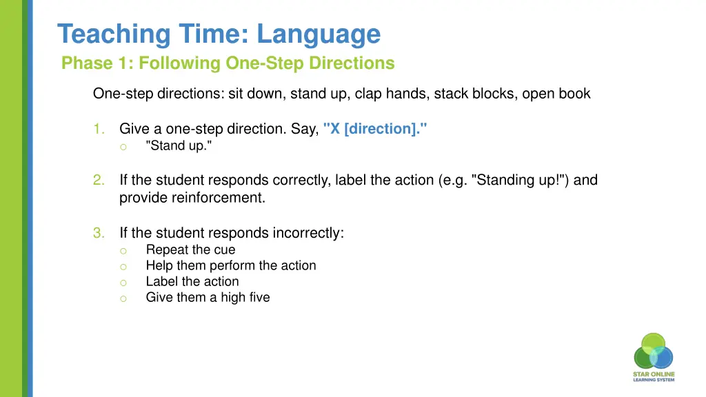 teaching time language phase 1 following one step