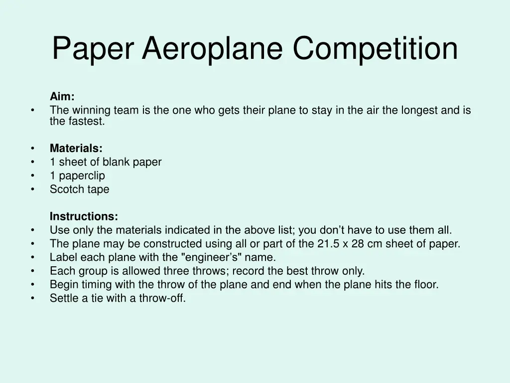 paper aeroplane competition
