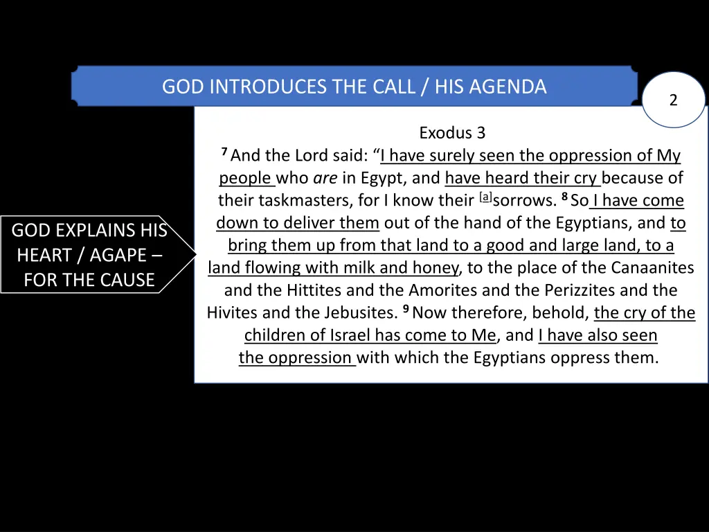 god introduces the call his agenda