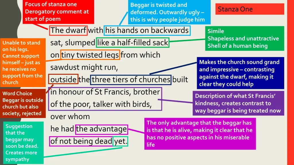focus of stanza one derogatory comment at start