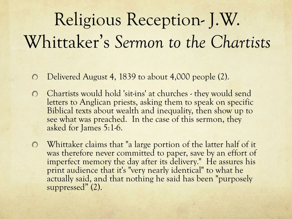 religious reception j w whittaker s sermon