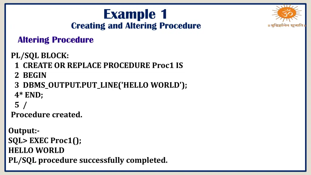 example 1 creating and altering procedure 1