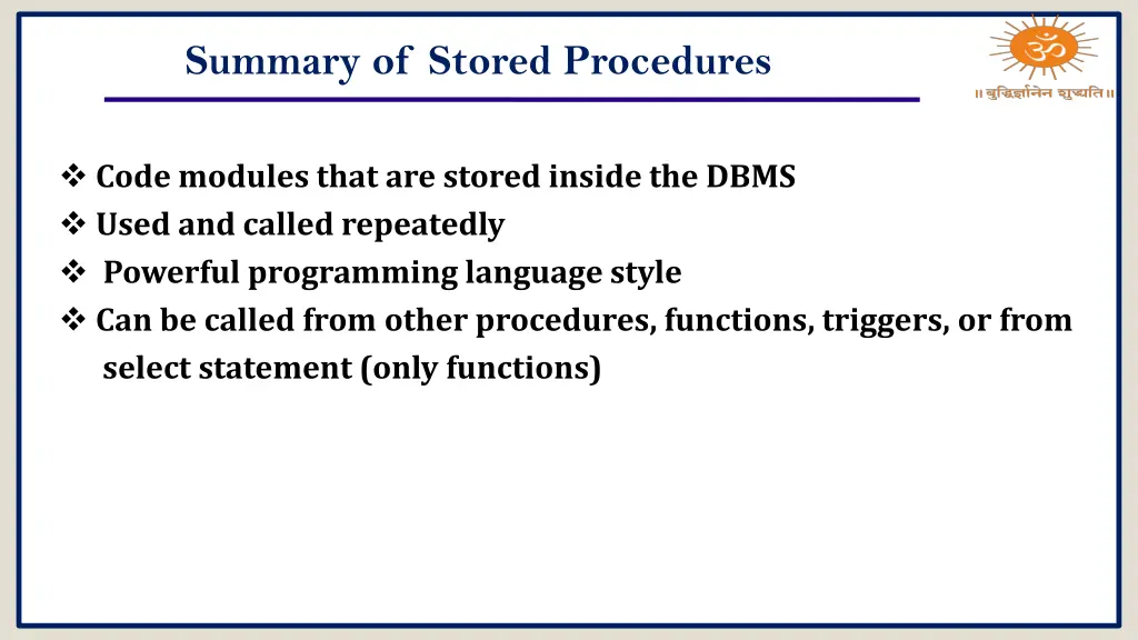 summary of stored procedures