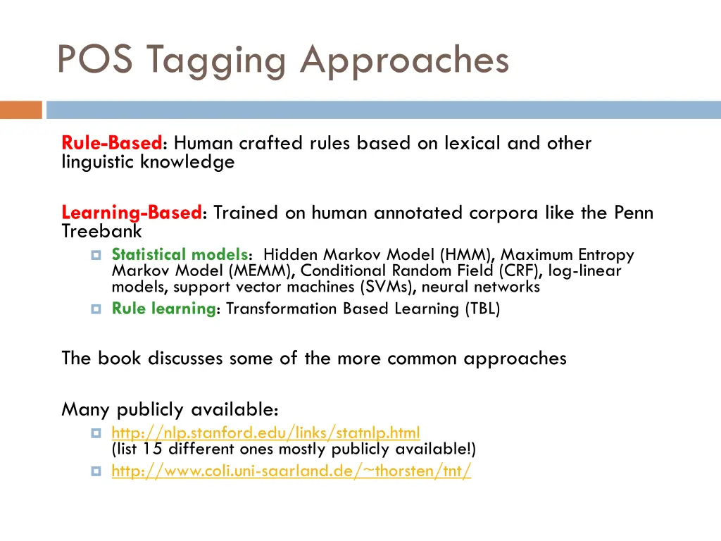 pos tagging approaches