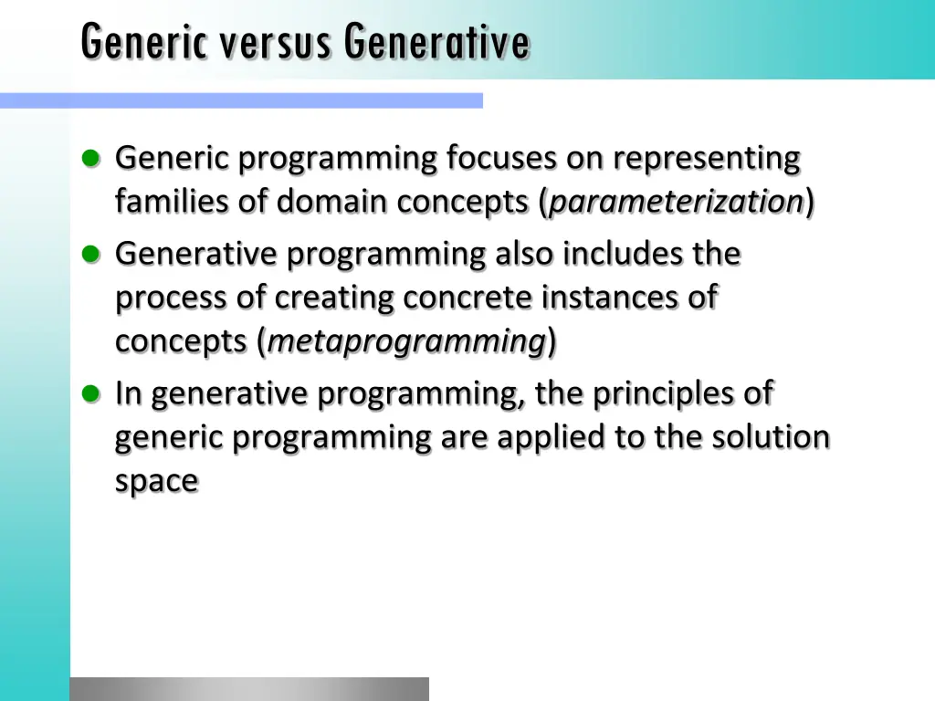generic versus generative