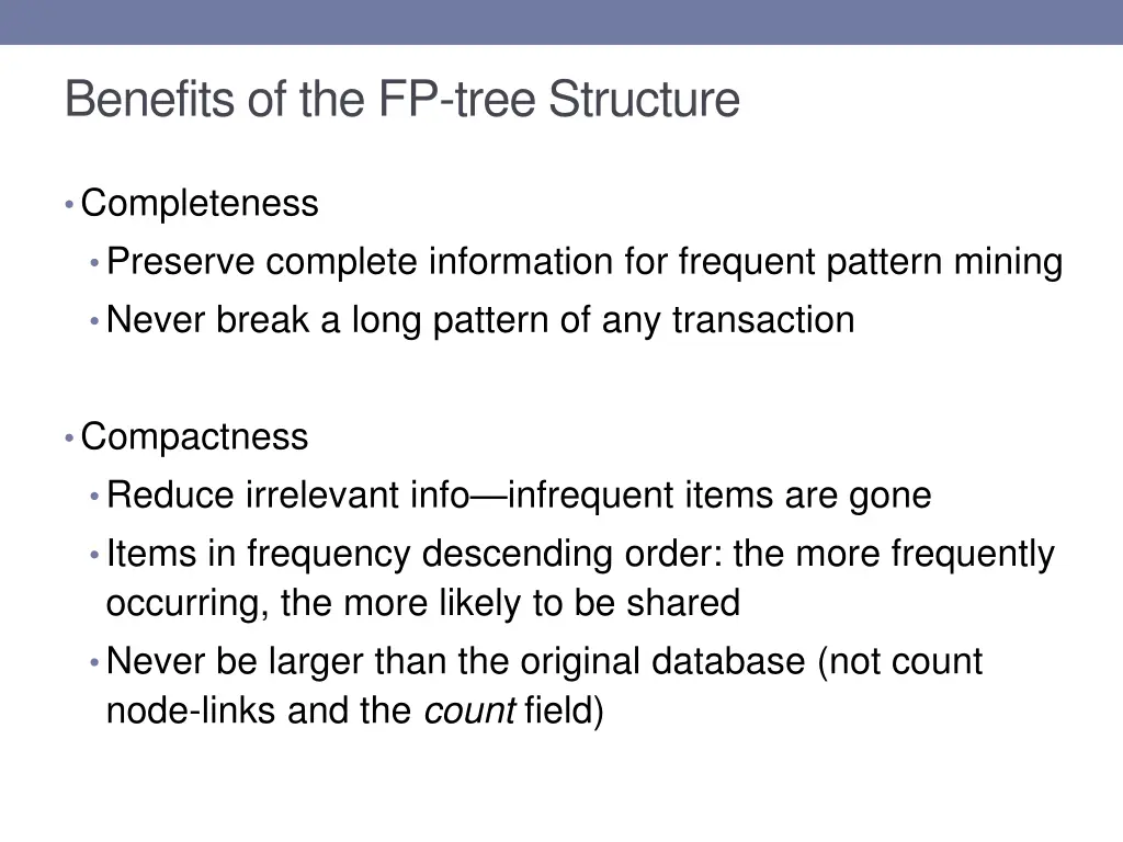benefits of the fp tree structure