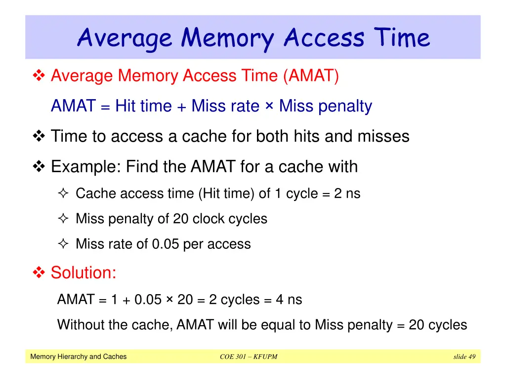 average memory access time